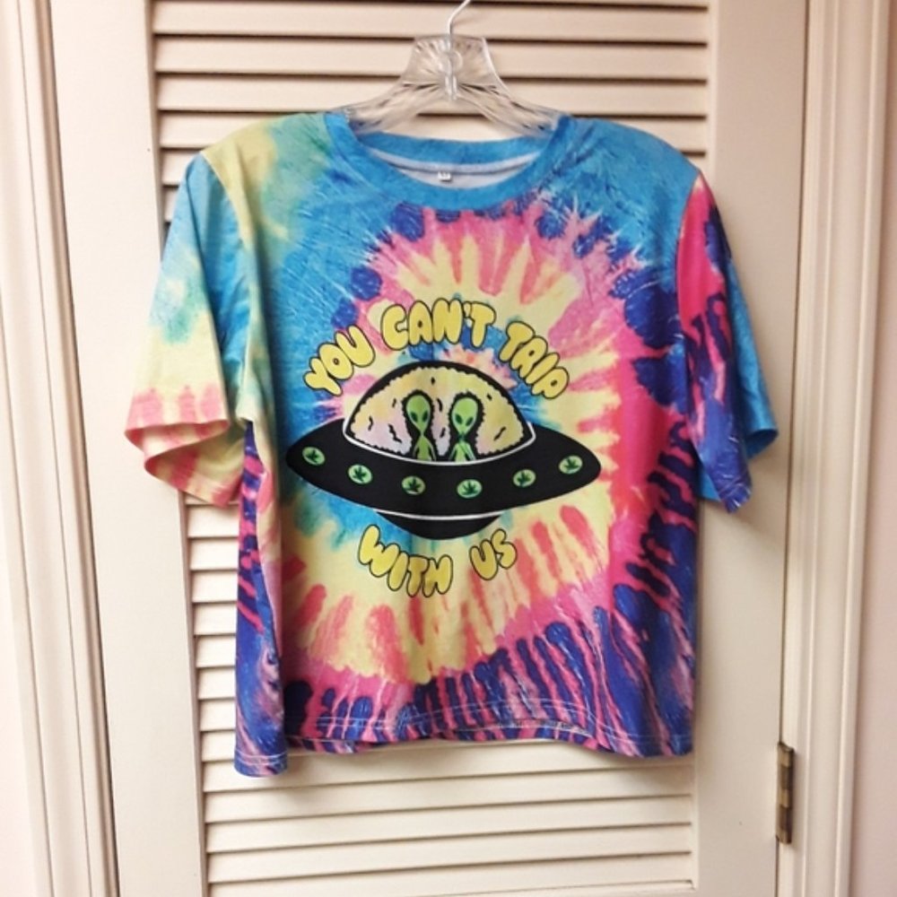 Boho Punk Rave Tye Dye Alien Trip Large Crop Tee